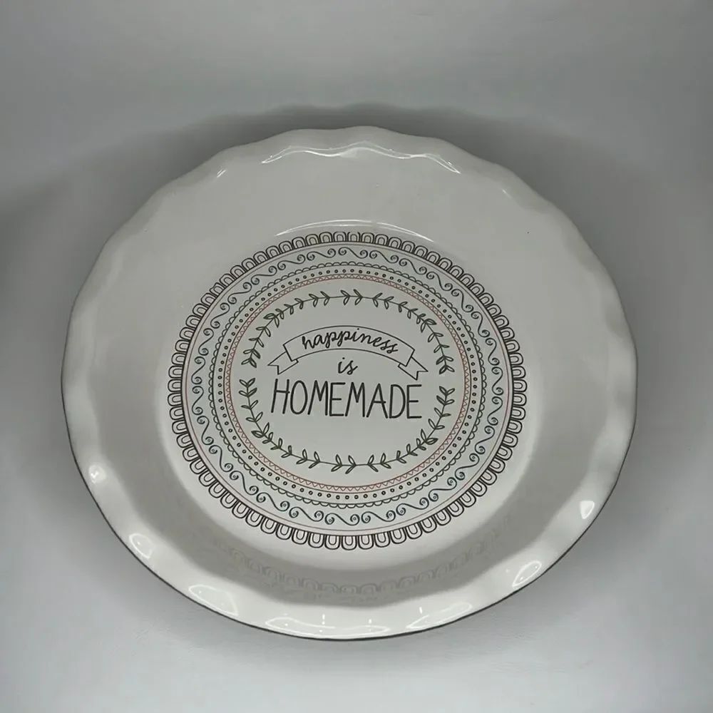 Celebrate It Pie Plate 9 3/4 In Round Happiness Is Homemade Brown White